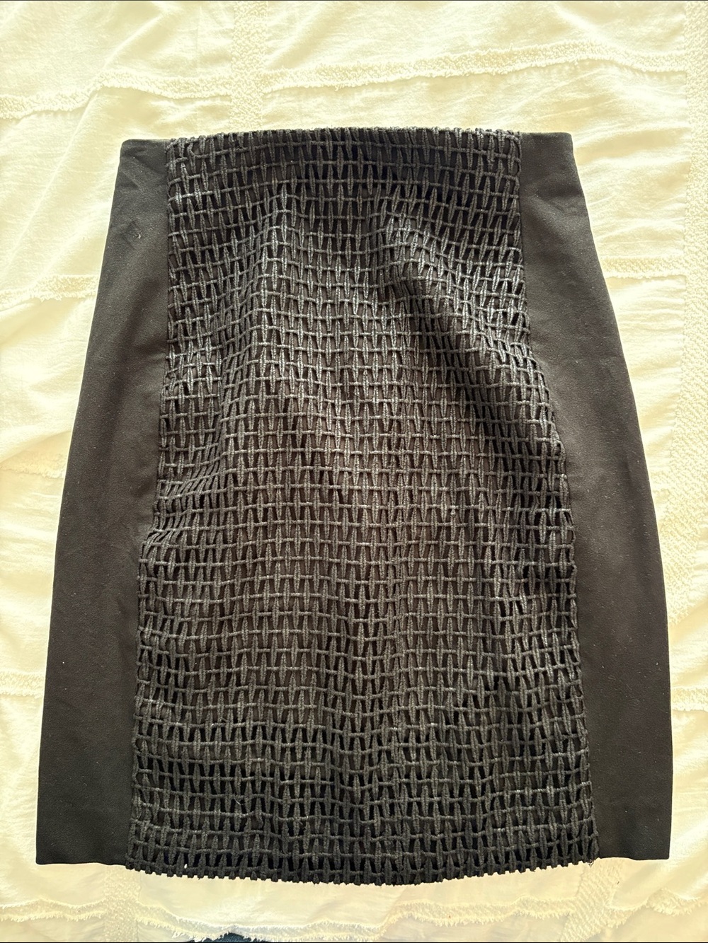 Textured Black Pencil Skirt with Side Panels